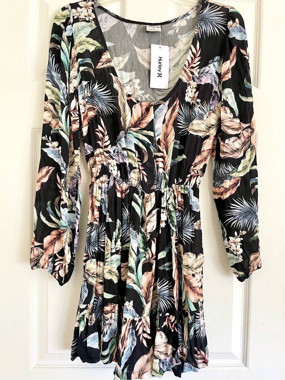 Hurley Tropical Floral Long-Sleeve Dress